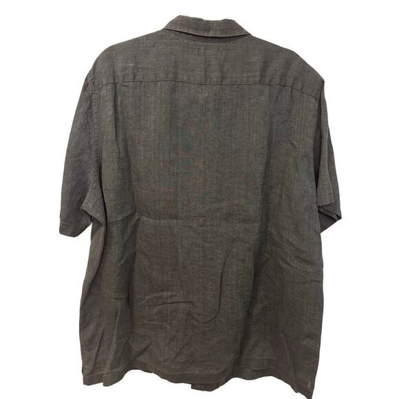 Theory Men's XXL Forest Green Short Sleeve Button Down Linen - Picture 2 of 6